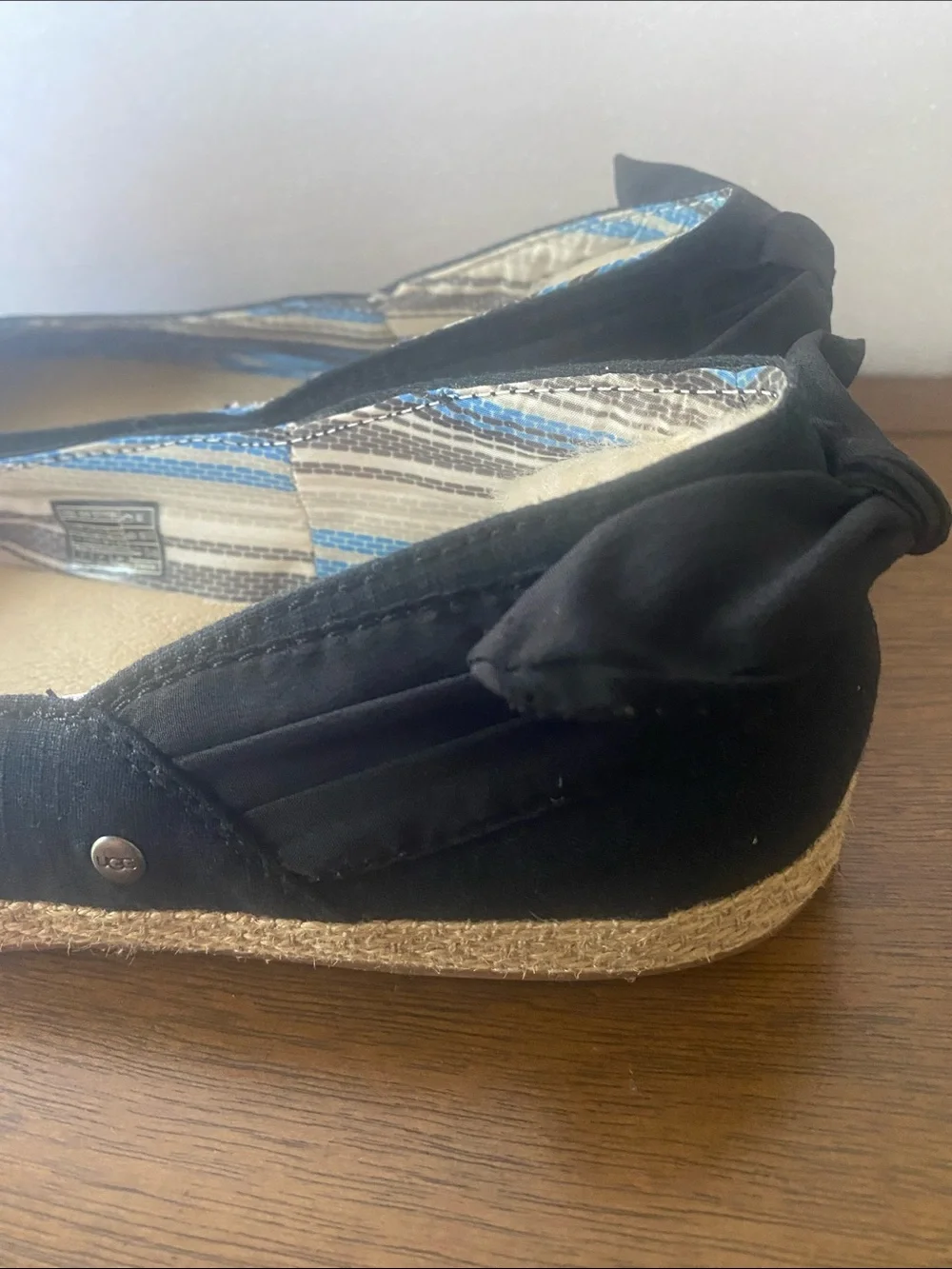UGG Black Espadrille Ballet Flats with Jute Sole Size 7 Open Box